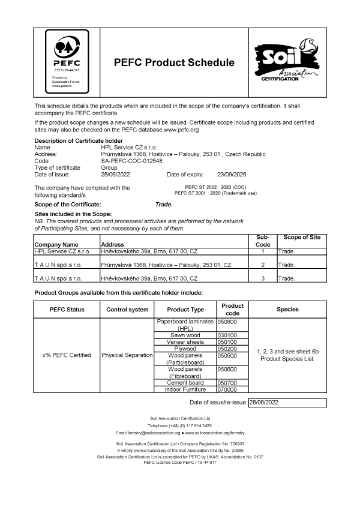 PEFC Product Schedule